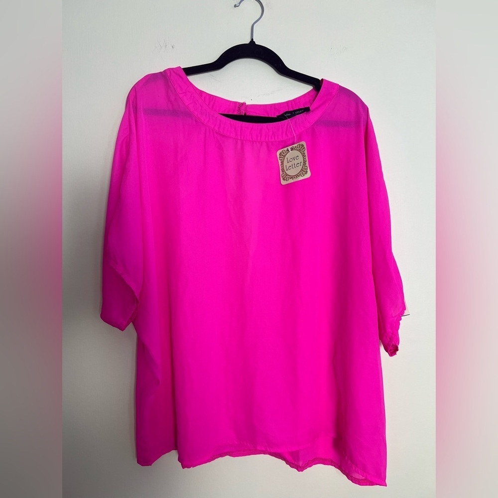 🛍️Love Letter Womens Vibrant Pink Blouse Open Back 3XL Sheer Casual‎ Preppy